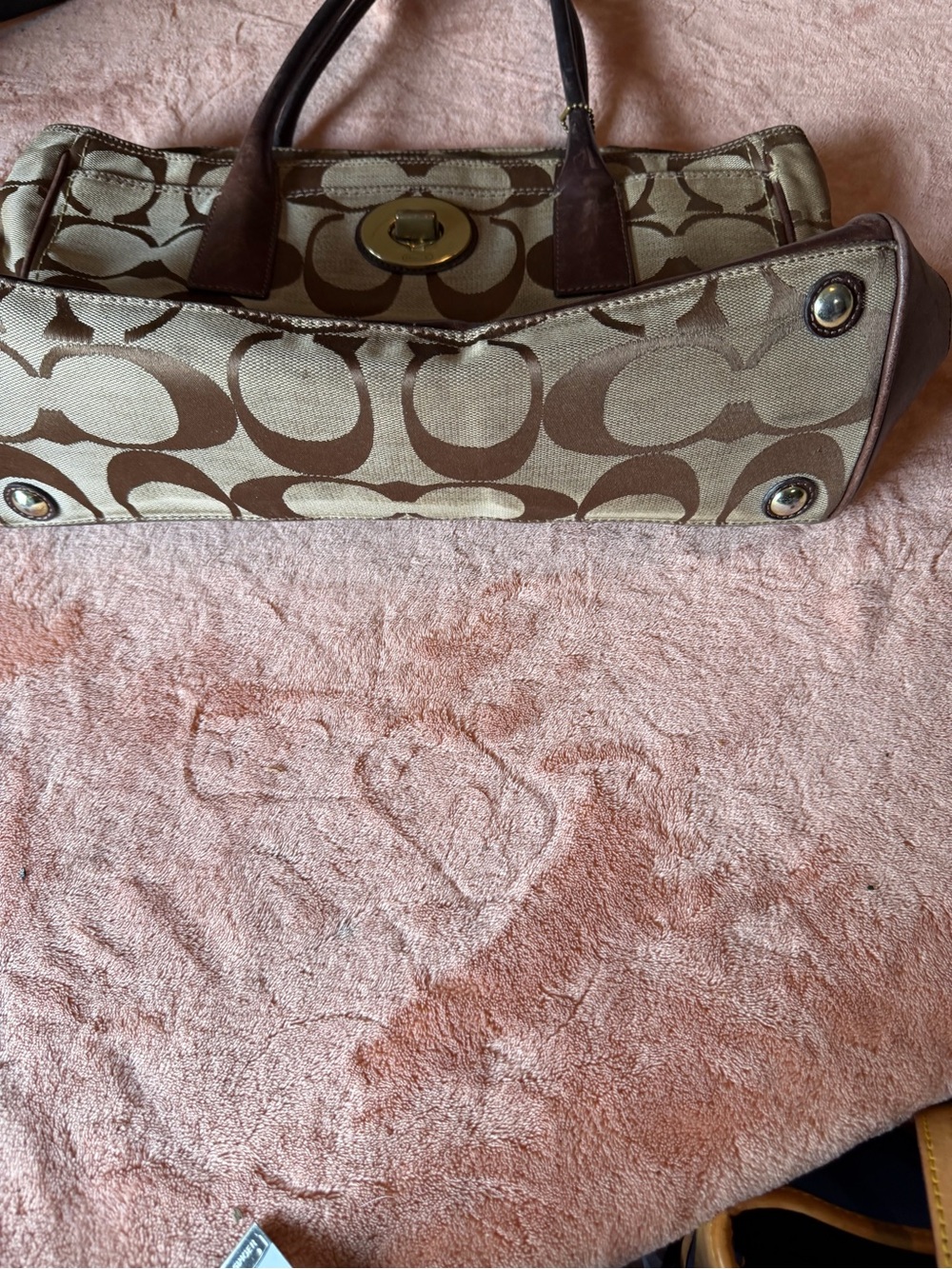 Coach Olive and Brown Signature Satchel with Turn-Lock - Picture 2 of 8